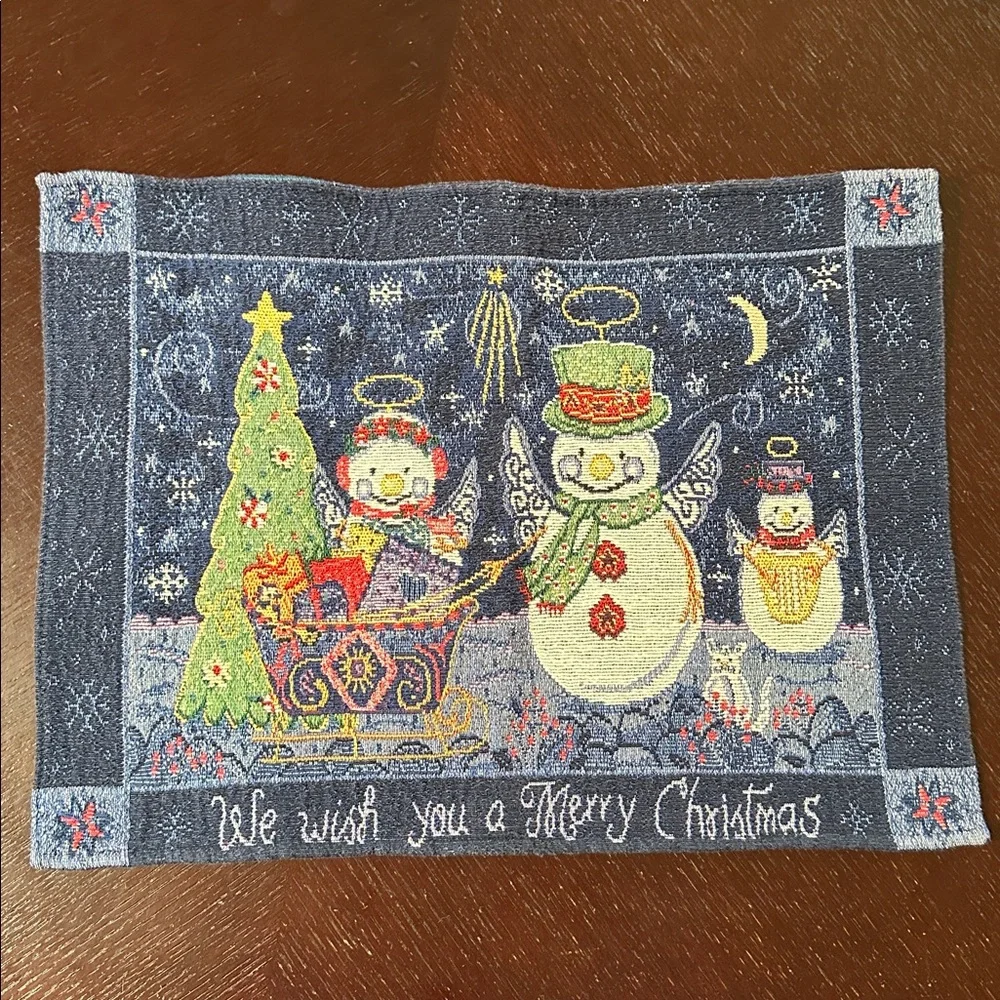 Pair of “We Wish You a Merry Christmas” tapestry-like placemats